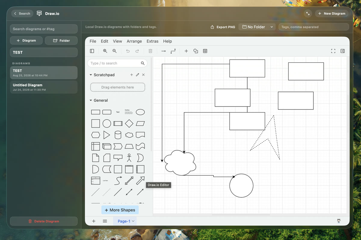 Vehla Draw.io workspace editing a local flow diagram